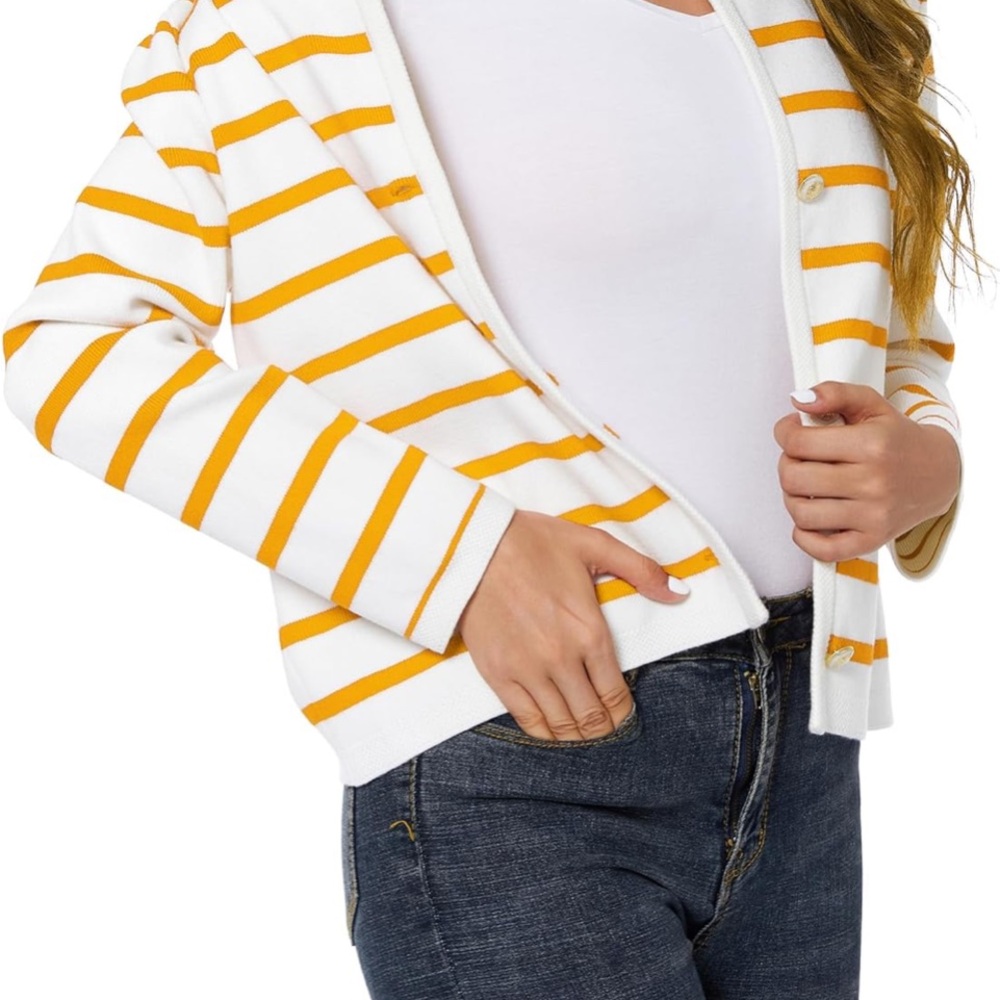 Latahuo - Yellow and White Striped Cardigan